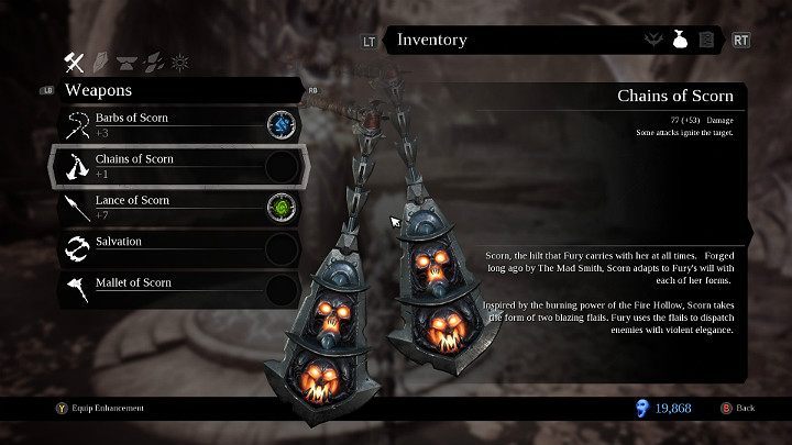 Chains of Scorn sind die zweite Waffe in Darksiders 3 - Sie erhalten sie, nachdem Sie Flame Hollow - Weapons in Darksiders 3 - Grundlagen des Spiels - Darksiders 3 Guide freigeschaltet haben
