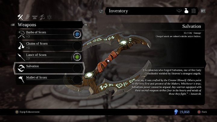 Salvation ist eine Wurfwaffe, die Usiel erhalten hat - Weapons in Darksiders 3 - Grundlagen des Spiels - Darksiders 3 Guide