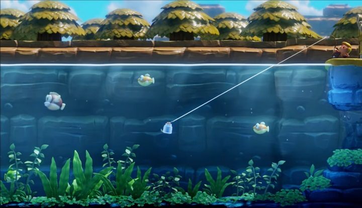 Ganz unten im Teich befindet sich ein Glas, das in hohen Pflanzen versteckt ist - Angeln im Links Awakening - Grundlagen - Links Awakening Guide
