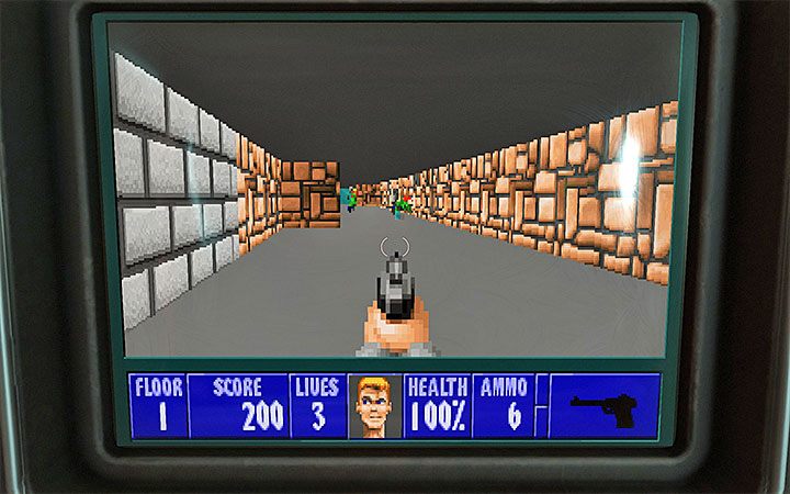 Das Spiel zoomt in das Bild hinein - die Ränder des Bildschirms zeigen immer noch Fragmente der Maschine - Wie spielt man Wolfenstein 3D in Wolfenstein Youngblood? - FAQ - Häufig gestellte Fragen - Wolfenstein Youngblood Guide