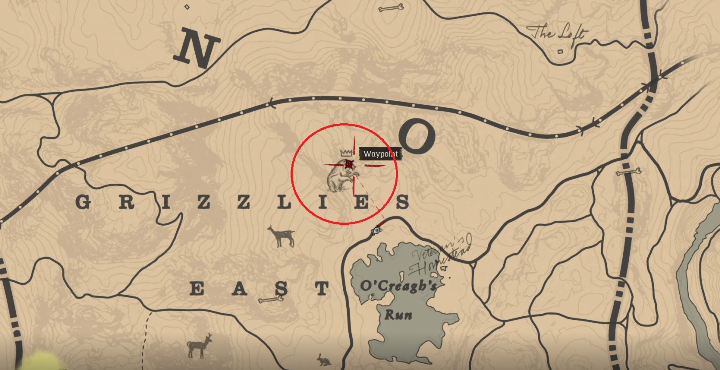 Der Bär bewegt sich in dem Bereich, der oben auf dem Bildschirm markiert ist - Legendäre Bärentaktik in Red Dead Redemption 2 - Legendäre Tiere - Red Dead Redemption 2-Anleitung