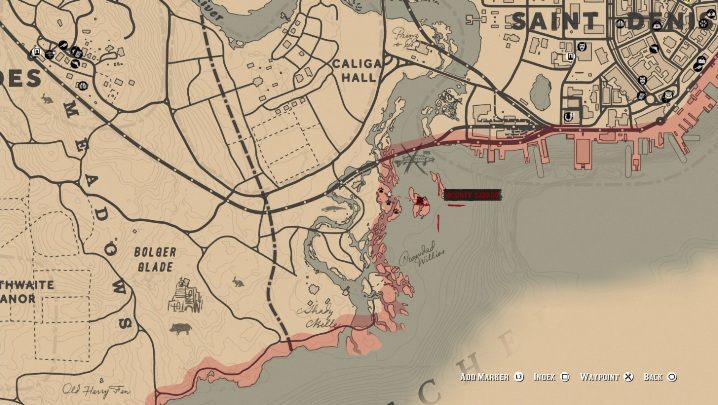 Broken Pirate Sword ist auf der Insel südlich von Saint Denis - Einzigartige Gegenstände Red Dead Redemption 2 - Geheimnisse und Sammlerstücke - Red Dead Redemption 2 Guide