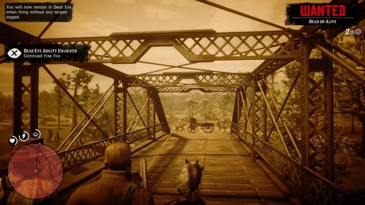 Drehen Sie auf der Brücke die Kamera, um die Straße vor Ihnen zu sehen. - Urban Pleasures - Red Dead Redemption 2 - Walkthrough - Kapitel 4 - Shady Belle - Red Dead Redemption 2 - Anleitung