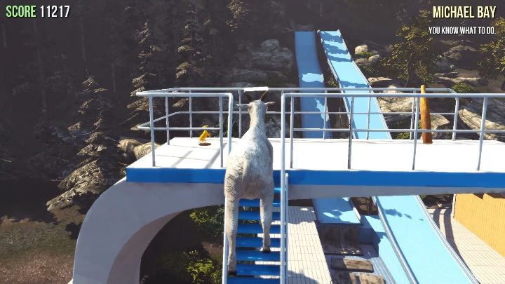 Es gibt eine riesige Sprungrampe am Pool - Ziegenstatuen in Goat Simulator - Grundlagen - Goat Simulator Guide