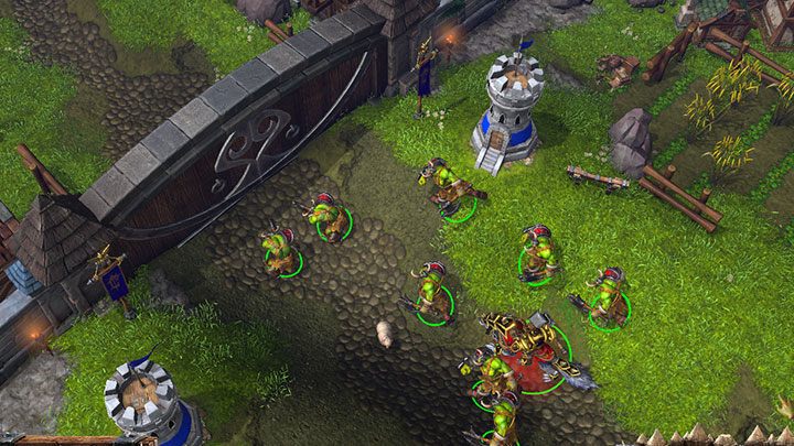 Das Tor versperrt den Weg in die Stadt - befehle deinen Soldaten, das Tor anzugreifen, damit es nach einer Weile zerstört wird. - Abflüge | Warcraft III Reforged Walkthrough - Prolog - Warcraft III Reforged Guide