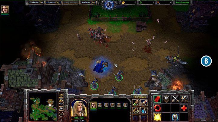 Strahnbrad wurde von den Orks ausgeraubt und besetzt. Folge dem Anführer der Orks. Töte ihn, um die Mission abzuschließen. - Die Verteidigung von Strahnbrad | Warcraft III Reforged Walkthrough - Human Campaign - Warcraft III Reforged Guide