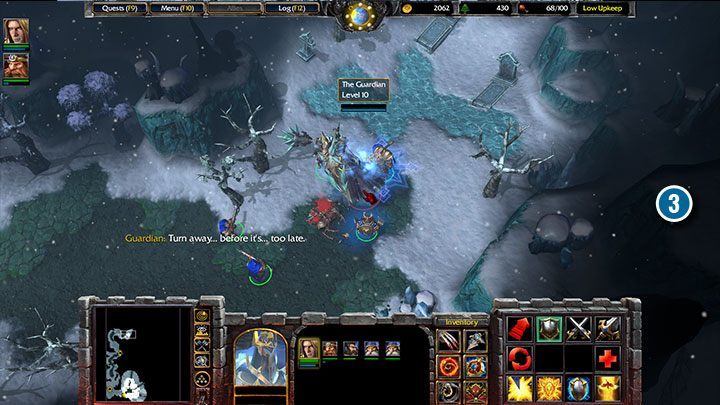 Ein Wächter beschützt die Frostmourne. Er ist ein schwieriger Gegner, aber als einzelner Feind ist er ein leichtes Ziel für atemberaubende Angriffe von Storm Bolt und Muradins. - Frostmourne | Warcraft III Reforged Walkthrough - Human Campaign - Warcraft III Reforged Guide