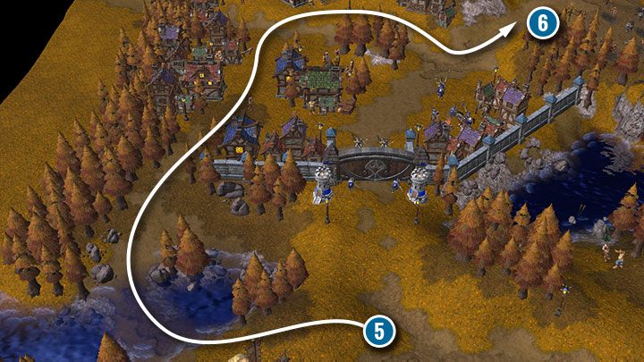 Anstatt gegen die Wachen des Tores zu kämpfen, lohnt es sich, sich durch einen versteckten Durchgang westlich des Tores in die Stadt zu schleichen. Durch die Asche stapfen Warcraft III Reforged Walkthrough - Kampagne für Untote - Warcraft III Reforged Guide