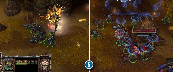 Katapulte sind die perfekte Waffe, um feindliche Türme zu zerstören. Wolfsreiter können Gebäude schnell zerstören, da sie einen Belagerungsangriffstyp haben. Während des Kampfes mit dem Helden der Zentauren ist es jedoch besser, die Katapulte nicht zu verwenden, da sie Ihren Truppen Schaden zufügen. Der feindliche Held betäubt Ihre Einheiten oft, halten Sie also die verbleibenden Einheiten in einiger Entfernung. - Der lange Marsch | Warcraft III Reforged Walkthrough - Ork-Kampagne - Warcraft III Reforged Guide