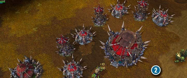 Ork-Gebäude können mit speziellen Stacheln verstärkt werden, die die Verteidigung Ihrer Strukturen stärken. Dies ist eine einzigartige Ork-Verbesserung, die Einheiten in der Nähe der Gebäude Schaden zufügt. - Schrei des Kriegshymnen | Warcraft III Reforged Walkthrough - Ork-Kampagne - Warcraft III Reforged Guide