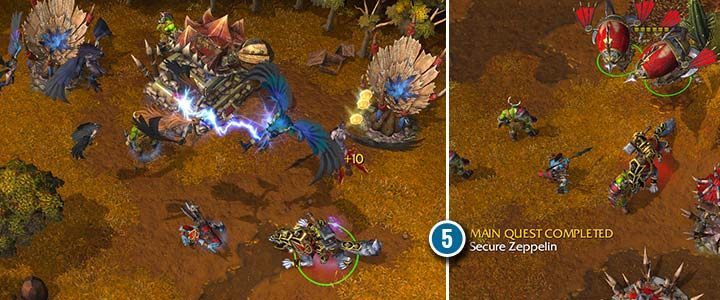 Das Goblin-Labor ist stark bewacht. Verwenden Sie Fernkampfeinheiten oder Reiternetze, um Harpyien zu besiegen. Blitz ist sehr nützlich - lassen Sie Thrall ihn so oft wie möglich verwenden. Dann kaufen Sie die Transporter und bringen Sie sie zur Basis. - Schrei des Kriegshymnen | Warcraft III Reforged Walkthrough - Ork-Kampagne - Warcraft III Reforged Guide