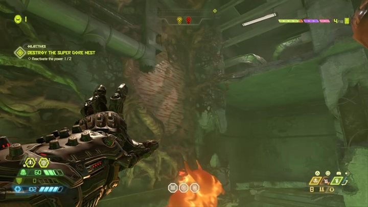 Jetzt musst du springen, die Wand neben dem Abstieg ergreifen und zu den nächsten Wänden springen - Doom Eternal: Super Gore Nest-Komplettlösung - Level-Komplettlösung - Doom Eternal Guide