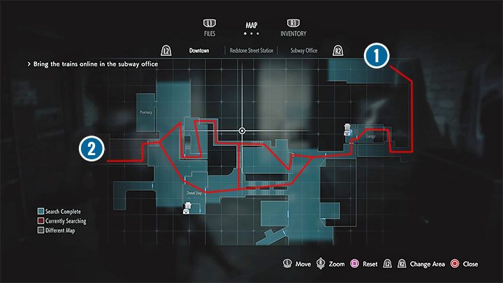 Das Bild oben zeigt mögliche Fluchtwege, die mit roten Linien markiert sind - Resident Evil 3: Downtown - Walkthrough zum zweiten Besuch - Walkthrough zur Story - Resident Evil 3 Guide