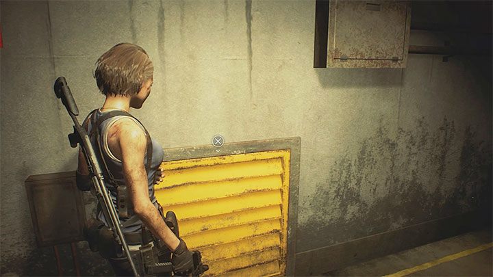 Um dem Lagerhaus zu entkommen, finden Sie das gelbe Gitter im Bild oben - Resident Evil 3: Downtown - Walkthrough zum zweiten Besuch - Walkthrough zur Story - Resident Evil 3 Guide