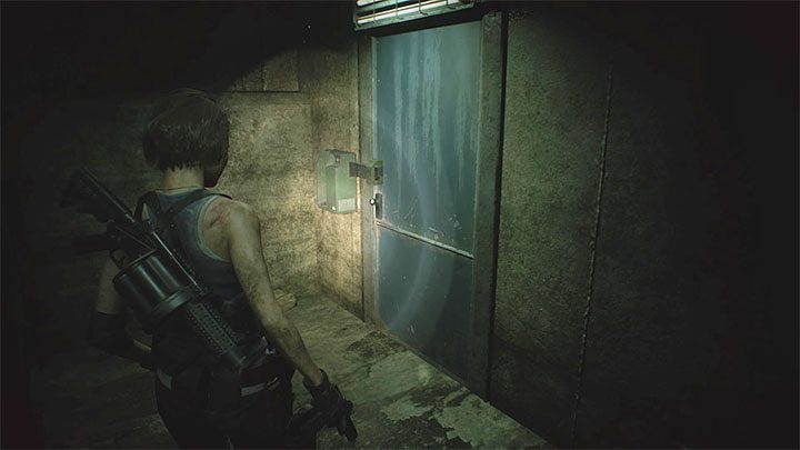 Verlassen Sie den Sicherheitsraum und entfernen Sie die Batterie aus dem Schloss an der Tür - Sie werden sie später benötigen - Resident Evil 3: Walkthrough für Abwasserkanäle - Walkthrough für Story - Resident Evil 3-Handbuch