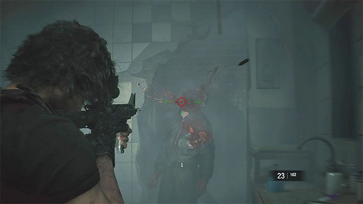 Kehre in den Duschraum zurück, interagiere mit der geschwächten Wand und setze den Zünder darauf - Resident Evil 3: Walkthrough zur Polizeistation - Walkthrough zur Geschichte - Resident Evil 3-Leitfaden