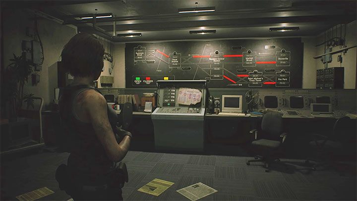 Das Rätsel kann in dem im obigen Bild gezeigten Kontrollraum gelöst werden - Resident Evil 3: Wiederherstellung der Stromversorgung des U-Bahn-Puzzles - Puzzle-Lösungen - Resident Evil 3-Handbuch