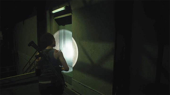 Wenn Sie zu den Schritten zurückkehren, interessieren Sie sich für die grüne Tür im Bild - Warehouse-Puzzle - Puzzle-Lösungen - Resident Evil 3-Handbuch