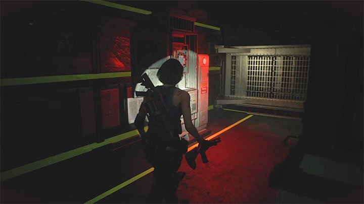 Rüste nach dem Abstieg die Leiter mit Hochleistungswaffen aus, da Jill von einem Hunter - Warehouse-Puzzle - Puzzle Solutions - Resident Evil 3 Guide angegriffen wird