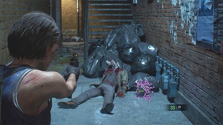 An einigen Orten können Sie schlafende und liegende Zombies treffen - sie können Sie überraschen, nachdem Sie ihnen nahe genug gekommen sind - Resident Evil 3: Starttipps - Grundlagen - Resident Evil 3-Leitfaden