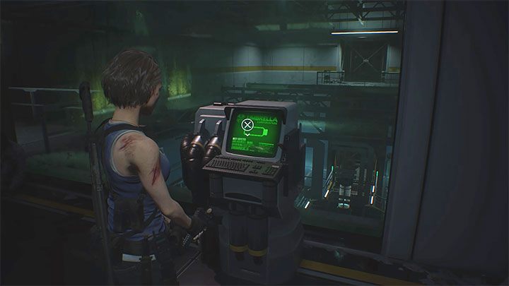 Erreichen Sie den Laborraum auf Ebene 2F und interagieren Sie mit dem im Bild gezeigten Computer, um ein Flash-Laufwerk zu erhalten - Resident Evil 3: Elektronische Schlösser - wie man sie öffnet - FAQ - Resident Evil 3-Handbuch