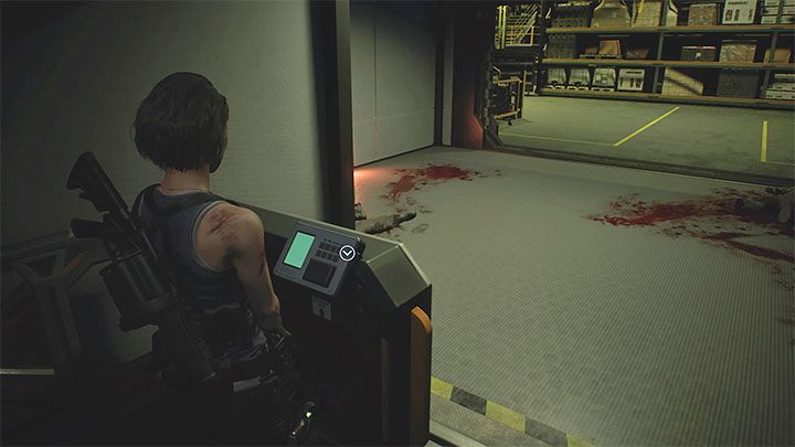 Springen Sie zu einer niedrigeren Ebene und gehen Sie zu einem kleinen Aufzug - Resident Evil 3: Walkthrough für unterirdische Lagerung - Walkthrough für Story - Resident Evil 3-Leitfaden