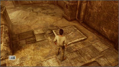 Wir müssen die auf dem Boden liegenden Steinplatten untersuchen - Uncharted 3: Rätsel in Kapitel 11 - wie lösen? - FAQ - Uncharted 3 Drakes Deception Guide