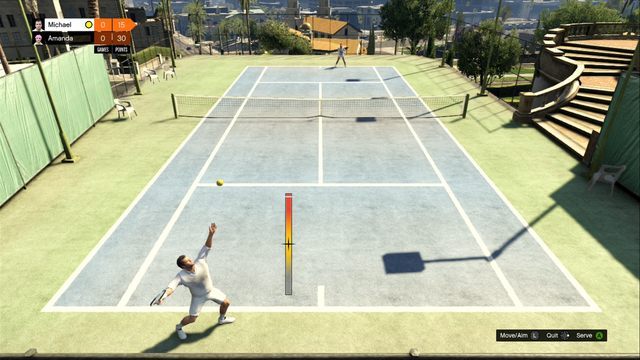 Balken definiert die Trefferstärke. - GTA 5: Tennis, Aktivitätsführer, Tipps - Aktivitäten, Unterhaltung - GTA 5-Führer