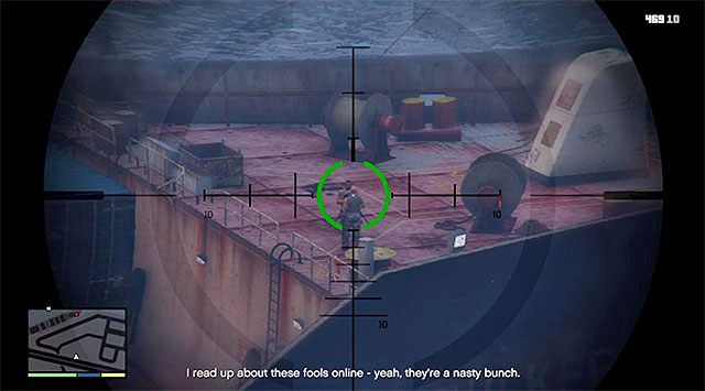 Warten Sie, bis das Spiel auf Franklin zugeschnitten ist, und nehmen Sie den Aussichtspunkt in der Nähe der Treppe - GTA 5: The Merryweather Heist, Frachter-Variante - Mission Walkthrough - Hauptmissionen - GTA 5 Guide