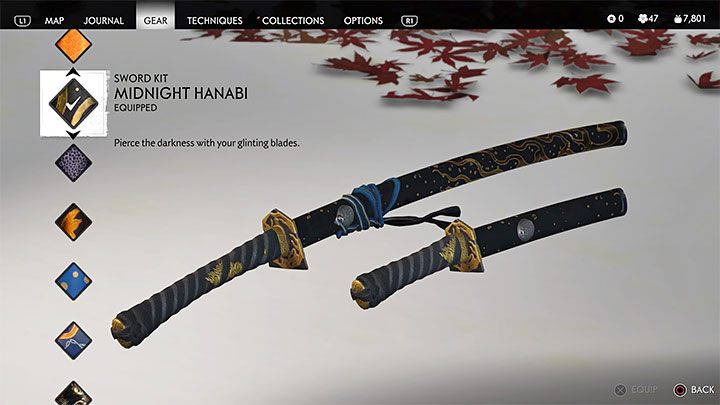 Midnight Hanabi Sword Kit - Outfit von Ghost of Tsushima: Ninja Warrior - ist es im Spiel verfügbar? - Charakterentwicklung und Ausrüstung - Ghost of Tsushima Guide, Walkthrough