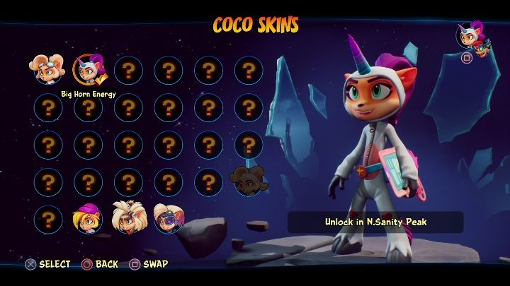 So entsperren Sie: Erhalten Sie 6 Diamanten in N - Crash 4: Coco Skins - Liste, wie entsperren Sie? - Heroes Skins - Crash 4 Guide, Komplettlösung
