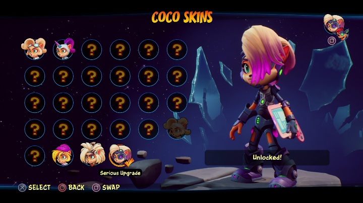 So entsperren Sie: verfügbar ab Spielbeginn - Crash 4: Coco Skins - Liste, wie entsperren? - Heroes Skins - Crash 4 Guide, Komplettlösung
