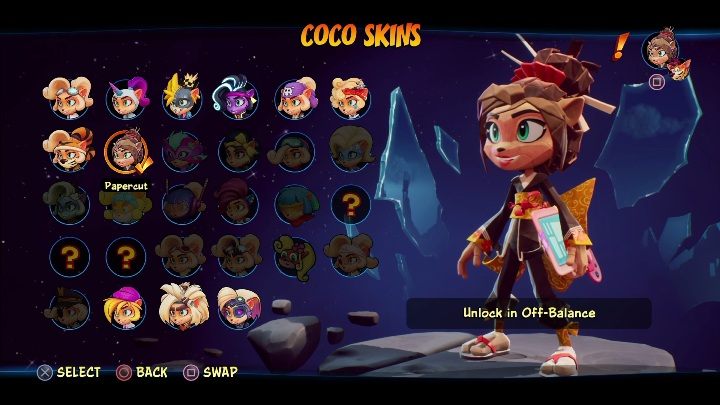 So entsperren Sie: 6 Diamanten in Off-Balance - Crash 4: Coco Skins - Liste, wie entsperren Sie? - Heroes Skins - Crash 4 Guide, Komplettlösung