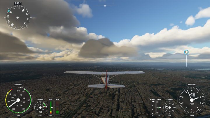 Die Steuerung des Flugzeugs von außen wird dank der HUD-Bildschirmschnittstelle - Microsoft Flight Simulator: Anfängerhandbuch - erleichtert. Tipps - Grundlagen - Microsoft Flight Simulator 2020-Handbuch