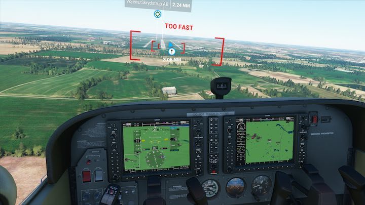 Der Landeweg ist ein sehr nützliches Werkzeug für Anfänger, um zu lernen, wie man sich der Landebahn richtig nähert. - Microsoft Flight Simulator: Realismus und Unterstützung - Grundlagen - Microsoft Flight Simulator 2020-Handbuch