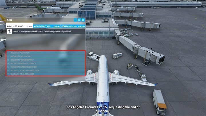 Die Pushback-Funktion bewegt das Flugzeug an einen Ort, an dem es frei mit dem Rollen beginnen kann - Bodendienste - Grundlagen - Microsoft Flight Simulator 2020-Handbuch