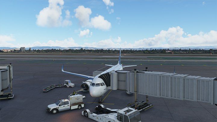 Wenn sich der Parkplatz nicht im Terminal befindet, können Sie eine Rampenverbindung herstellen - Bodendienste - Grundlagen - Microsoft Flight Simulator 2020-Handbuch
