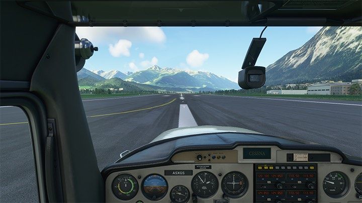 Durch leichtes Drücken der Leertaste wird die Kamera angehoben. - Microsoft Flight Simulator: Start - Flugschule - Microsoft Flight Simulator 2020-Handbuch