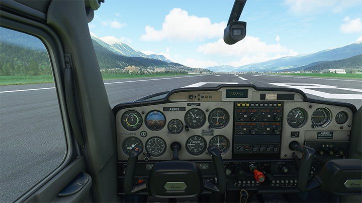 Sobald es sich bewegt, dreht sich das Flugzeug nach links in Richtung Gras. - Microsoft Flight Simulator: Start - Flugschule - Microsoft Flight Simulator 2020-Handbuch