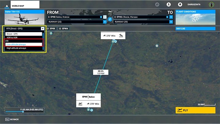 Unser Flugplan wurde jetzt um eine Reihe von Kontrollpunkten entlang der Route erweitert - Navigationspunkte mit seltsamen Namen (XEVLU, LUKOR, KOTEK und LOGDA) - Microsoft Flight Simulator: Flugplan - Erweiterte Version - Advanced Flying - Microsoft Flight Simulator 2020 Guide