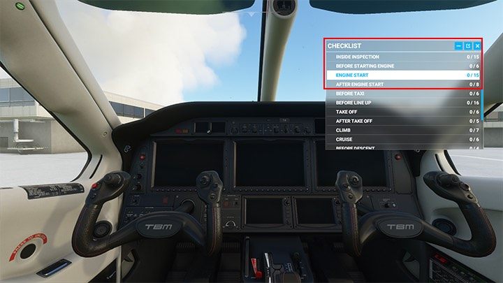 2 - Führen Sie aufeinanderfolgende Aktionen aus der Liste aus - Microsoft Flight Simulator: Kaltstart - Erweitertes Fliegen - Microsoft Flight Simulator 2020-Handbuch
