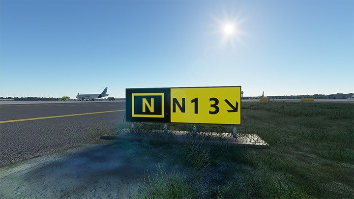 Sie befinden sich auf der N-Route. Biegen Sie rechts ab, um die Straßen N1 und N3 zu erreichen. - Microsoft Flight Simulator: Taxi zur Landebahn - Advanced Flying - Microsoft Flight Simulator 2020-Handbuch