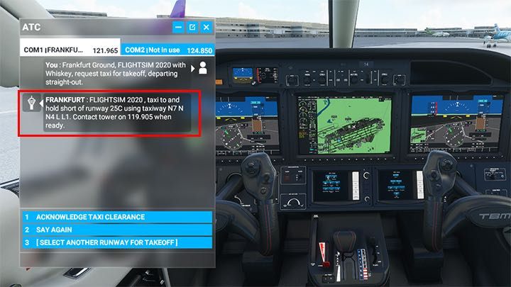 Wichtige Informationen zur Bodenabfertigung sind: N7 N N4 L L1 und Landebahn 25C. - Microsoft Flight Simulator: Taxi zur Landebahn - Advanced Flying - Microsoft Flight Simulator 2020-Handbuch