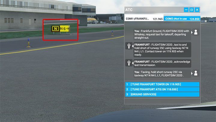 Es gibt ein Schild, das auf eine Abzweigung zur N4-Taxispur hinweist - Microsoft Flight Simulator: Taxi zur Landebahn - Advanced Flying - Microsoft Flight Simulator 2020-Handbuch