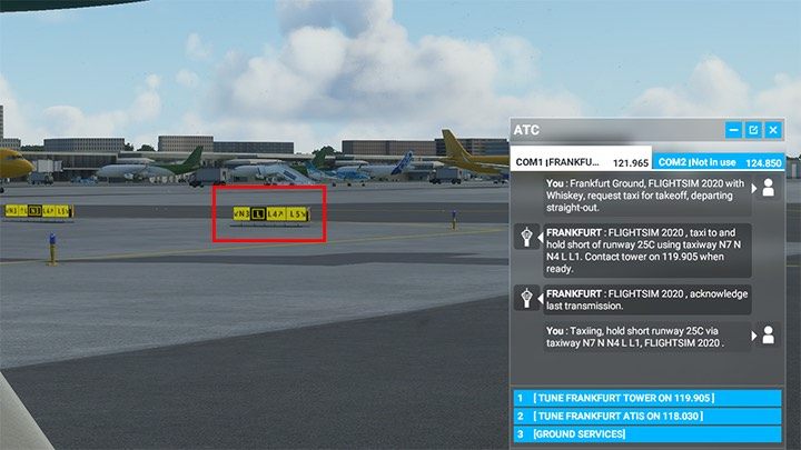 Letzte Ausfahrt auf der L1 vor dem Ende / Beginn der Landebahn - unsere Reise auf dem Flugplatz geht langsam zu Ende - Microsoft Flight Simulator: Taxi zur Landebahn - Advanced Flying - Microsoft Flight Simulator 2020 Guide