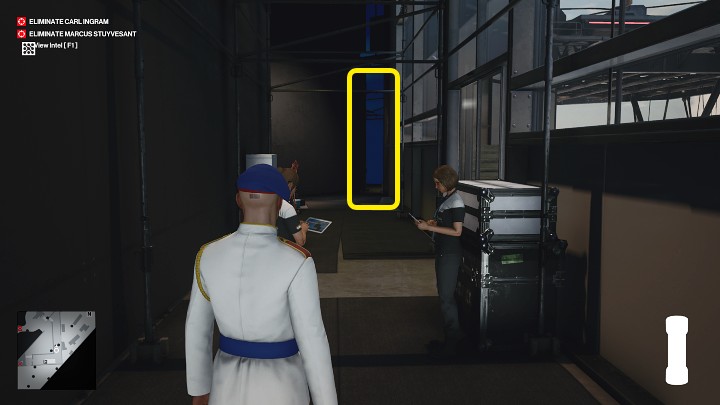 Turn left and walk straight (between two female workers) to the hallway at the end of this room - Hitman 3: Marcus Stuyvesant - how to kill him? Dubai, walkthrough - On Top of the World - Dubai - Hitman 3 Guide