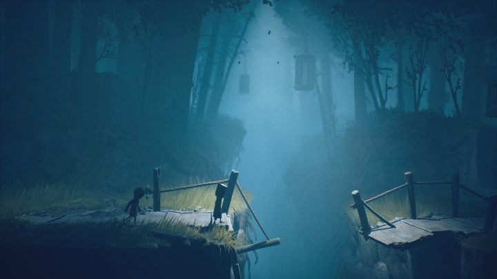 Es wird eine weitere zerstörte Brücke vor Ihnen geben, aber diesmal springen Sie nicht in den Abgrund - Little Nightmares 2: Escaping the Hunter - Walkthrough - Kapitel 1 - Forest - Little Nightmares 2 Guide