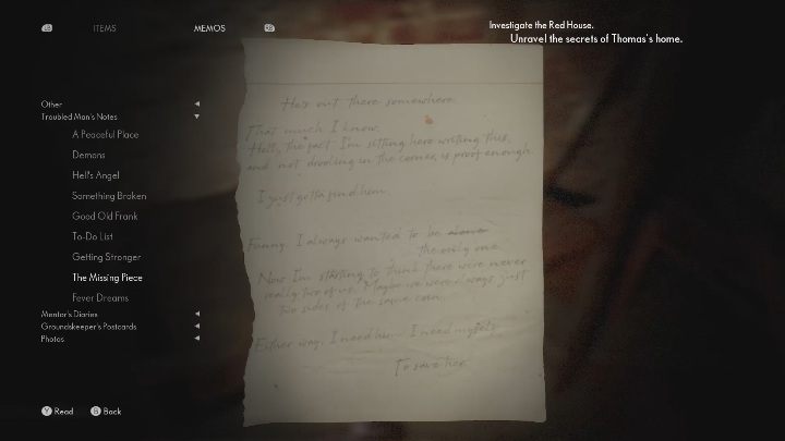 Sie finden diese Notiz von einem gestörten Mann im Keller von Thomas 'Haus - Das Medium: Notizen von einem gestörten Mann - Liste - Geheimnisse und Sammlerstücke - Der mittlere Führer