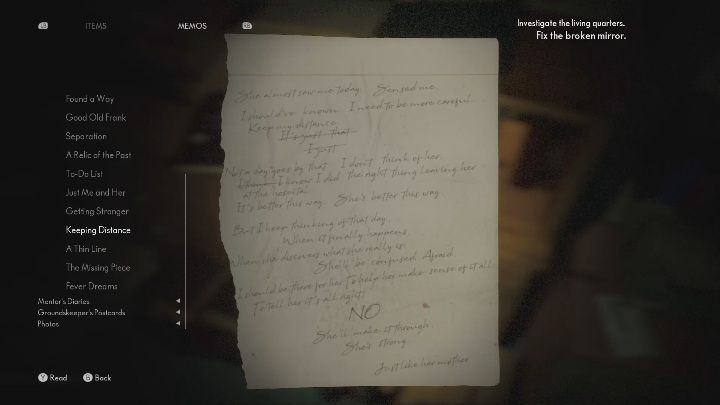 Sie finden diese Notiz von einem gestörten Mann im Raum im Bücherregal - Das Medium: Notizen von einem gestörten Mann - Liste - Geheimnisse und Sammlerstücke - Der mittlere Leitfaden