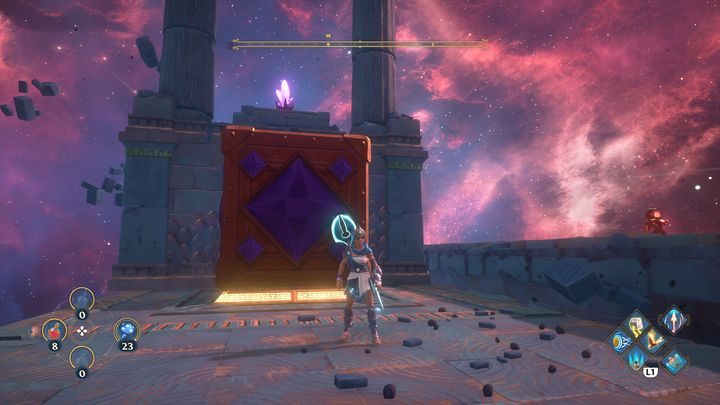 Now place the cube on the platform, either by hitting it or shooting - Immortals Fenyx Rising: The Spiders Web - walkthrough - Main missions - Immortals Fenyx Rising Guide